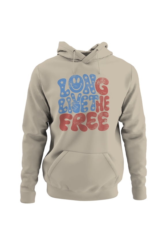 Long Live the Free Retro Star Smiley Women's Hoodie Sand, Cotton, XL