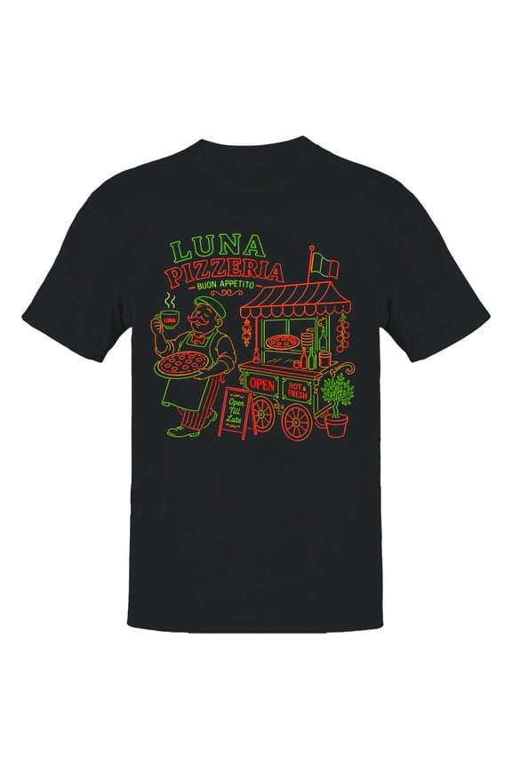 Luna Pizzeria Buon Appetito Neon Sign Men's T-Shirt Black, Cotton, M