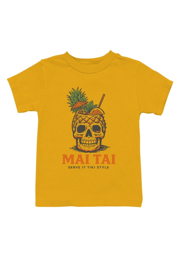 Mai Tai Tiki Style Skull Youth T-Shirt Gold, Cotton, M