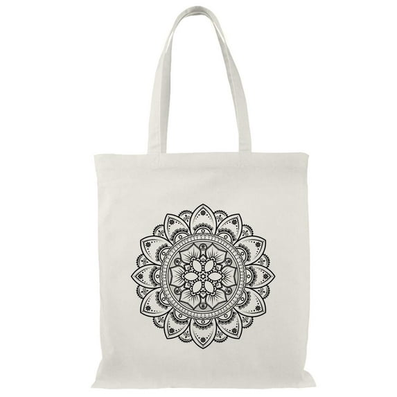 Smartprints Mandala Sunflower Lineart Tote Bag - Image by Shutterstock, One Size Cotton Canvas Tote Bag