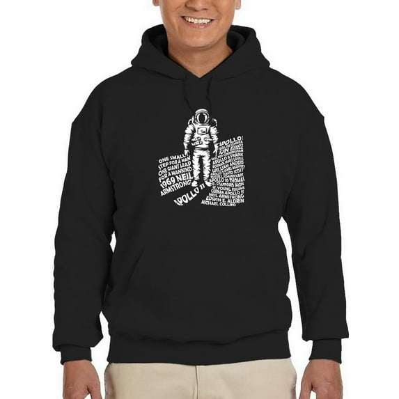 Smartprints Mens Graphic Hoodie Black - Apollo 11 Spaceman Cotton Blend Classic Fit