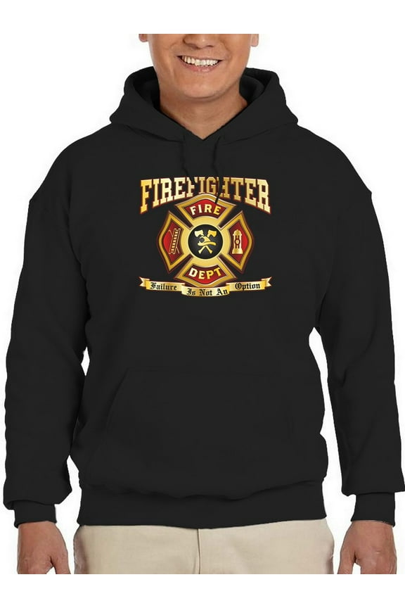 Mens Graphic Hoodie Black - Firefighter Dept Cotton Blend Classic Fit