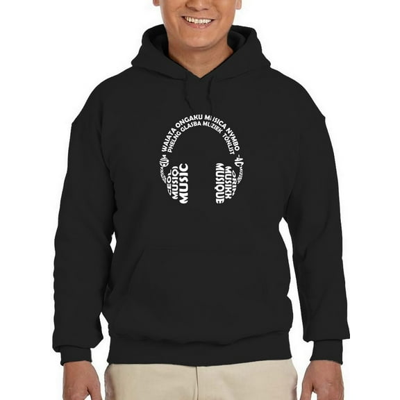 Smartprints Mens Graphic Hoodie Black - Inernational Words For Music Cotton Blend Classic Fit