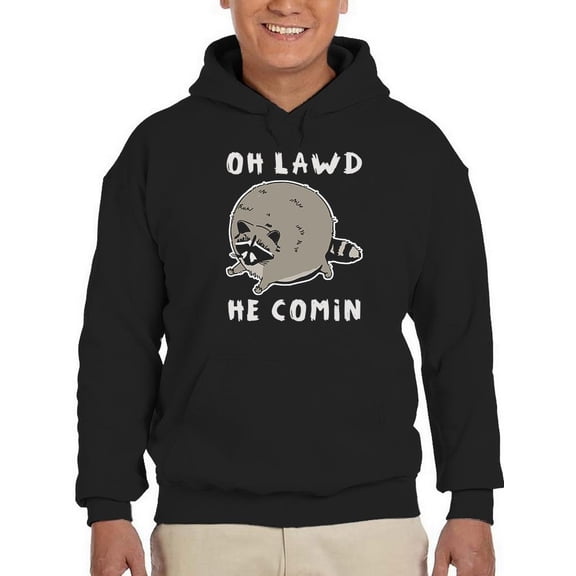 Smartprints Mens Graphic Hoodie Black - Oh Lawd He Comin, Raccoon Cotton Blend Regular Fit