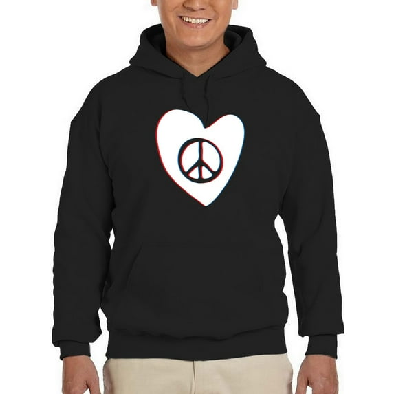 Smartprints Mens Graphic Hoodie Black - Peace Symbol White Heart Cotton Blend Classic Fit