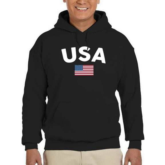 Smartprints Mens Graphic Hoodie Black - Usa And Flag Cotton Blend Classic Fit