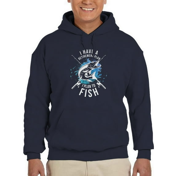 Smartprints Mens Graphic Hoodie Navy - I Plan To Fish Design Cotton Blend Classic Fit