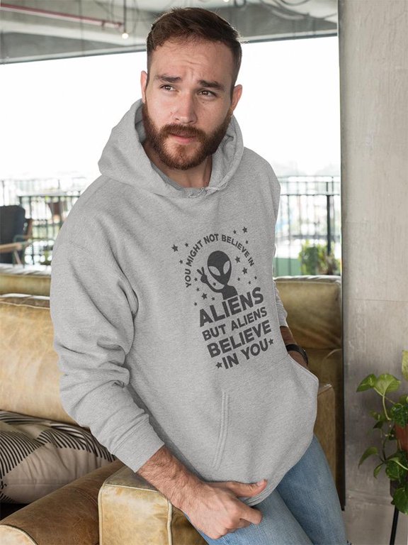 Mens Graphic Hoodie Sport Grey - Aliens Funny Design Cotton Blend Classic Fit