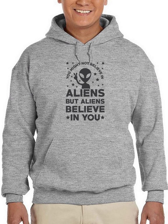 Mens Graphic Hoodie Sport Grey - Aliens Funny Design Cotton Blend Classic Fit