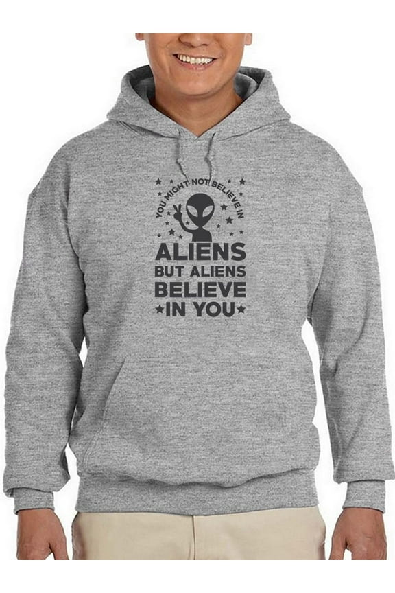 Mens Graphic Hoodie Sport Grey - Aliens Funny Design Cotton Blend Classic Fit