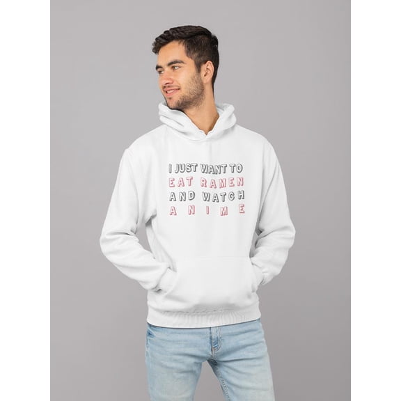 Smartprints Mens Graphic Hoodie White - Ramen With Anime Cotton Blend Classic Fit