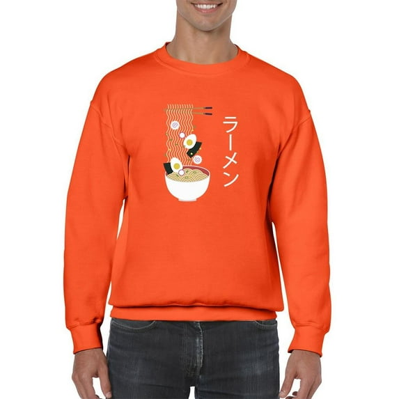 Smartprints Mens Graphic Sweatshirt Orange - Japanese Noodles Cotton Blend Regular Fit