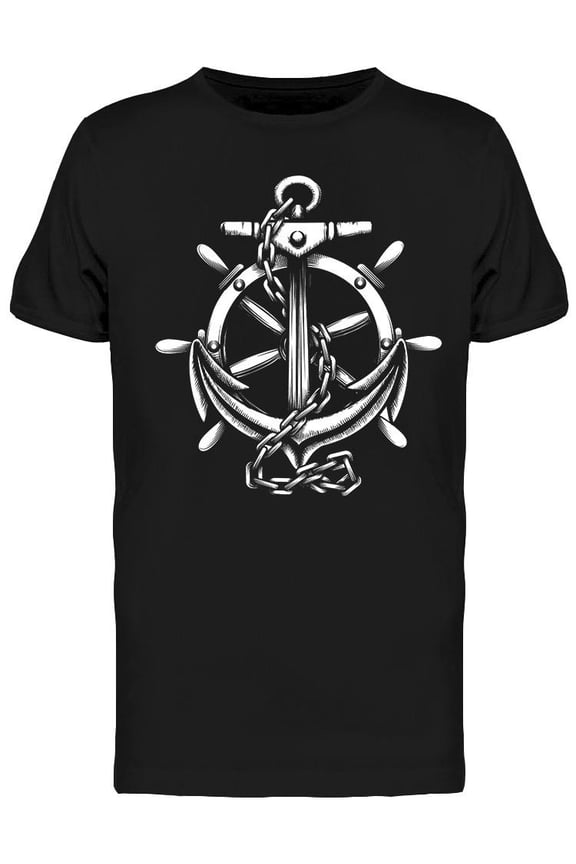 Mens Graphic Tee - Anchor And Ship Wheel - Regular Fit 100% Cotton