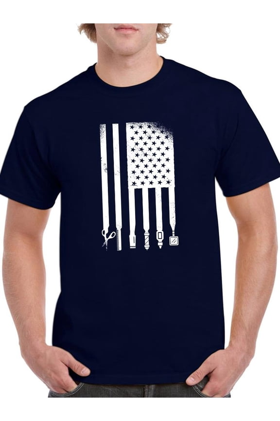 Mens Graphic Tee - Barber Items Flag - Regular Fit 100% Cotton