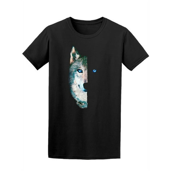 Smartprints Mens Graphic Tee - Beautiful Realistic Half Wolf - Regular Fit 100% Cotton