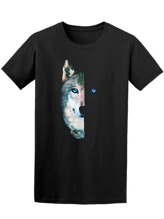 Mens Graphic Tee - Beautiful Realistic Half Wolf - Regular Fit 100% Cotton