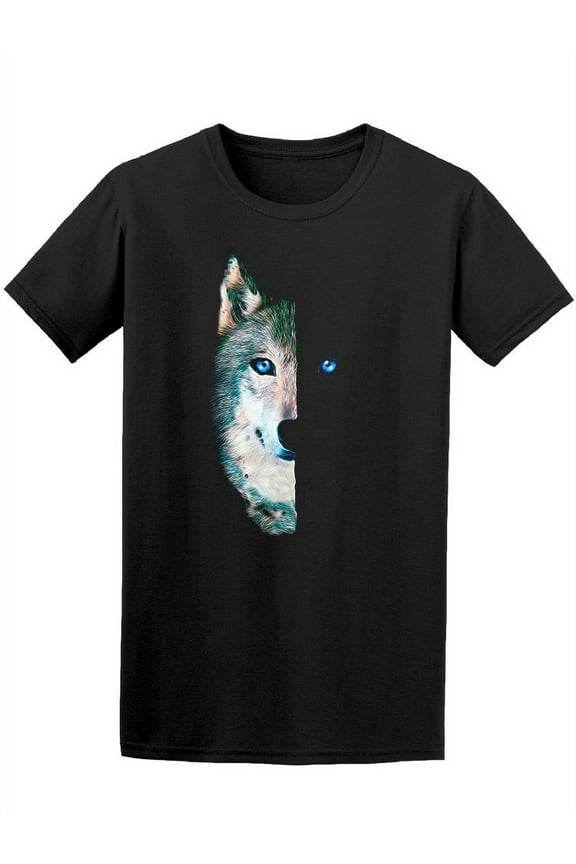 Mens Graphic Tee - Beautiful Realistic Half Wolf - Regular Fit 100% Cotton