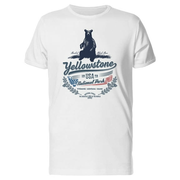 Smartprints Mens Graphic Tee - Black Bear Yellowstone Park - Regular Fit 100% Cotton