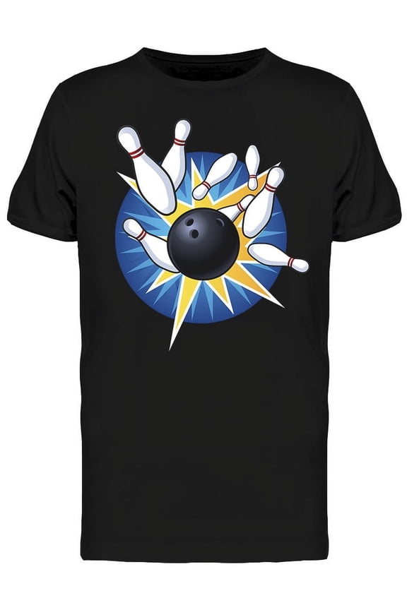 Mens Graphic Tee Black - Bowling Strike Cartoon 100% Cotton Regular Fit
