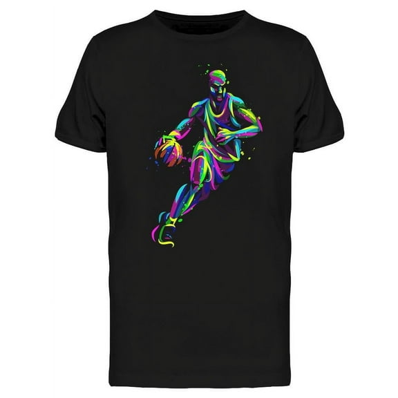 Smartprints Mens Graphic Tee Black - Multicolor Player Basketball 100% Cotton Regular Fit