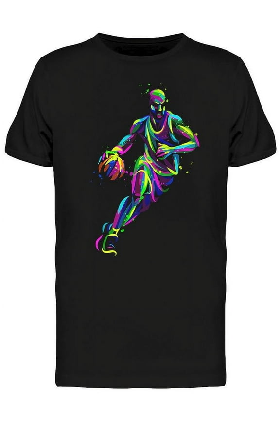 Mens Graphic Tee Black - Multicolor Player Basketball 100% Cotton Regular Fit