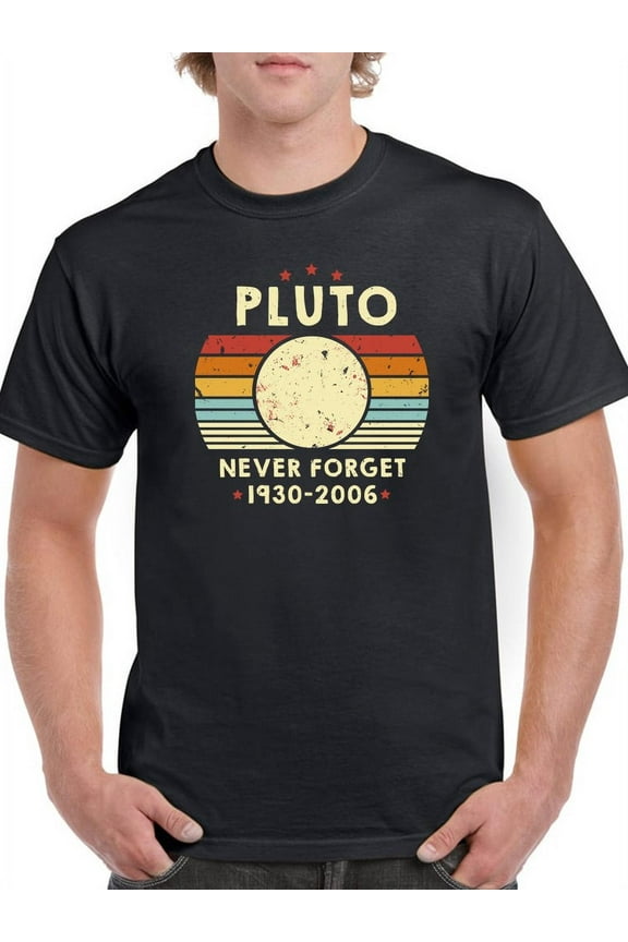 Mens Graphic Tee Black - Never Forget Pluto 100% Cotton Regular Fit
