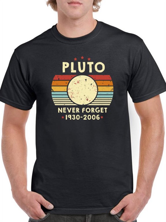 Mens Graphic Tee Black - Never Forget Pluto 100% Cotton Regular Fit