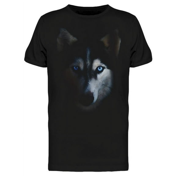 Smartprints Mens Graphic Tee Black - Siberian Husky Face In Darkness 100% Cotton Regular Fit