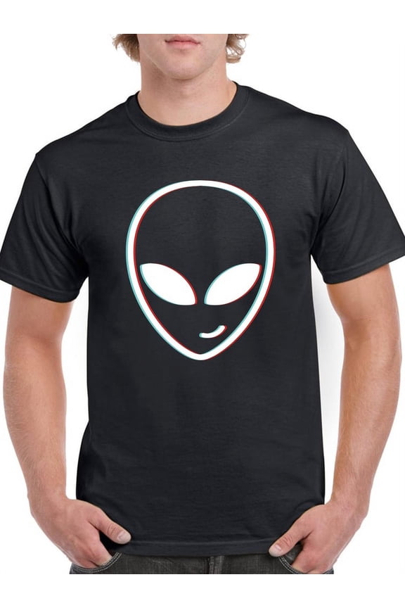 Mens Graphic Tee Black - Smiling Alien 100% Cotton Regular Fit