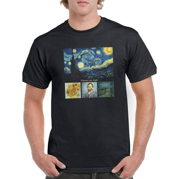 Smartprints Mens Graphic Tee Black - Vincent Van Gogh Art 100% Cotton Classic Fit