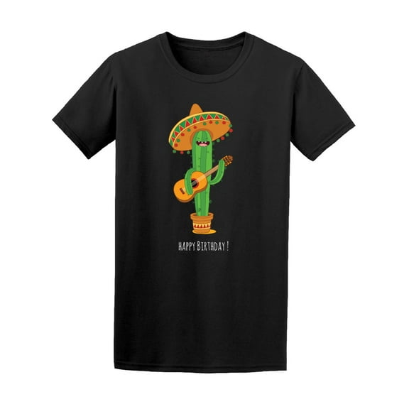 Smartprints Mens Graphic Tee - Cactus Sombrero Guitar Birthday - Regular Fit 100% Cotton