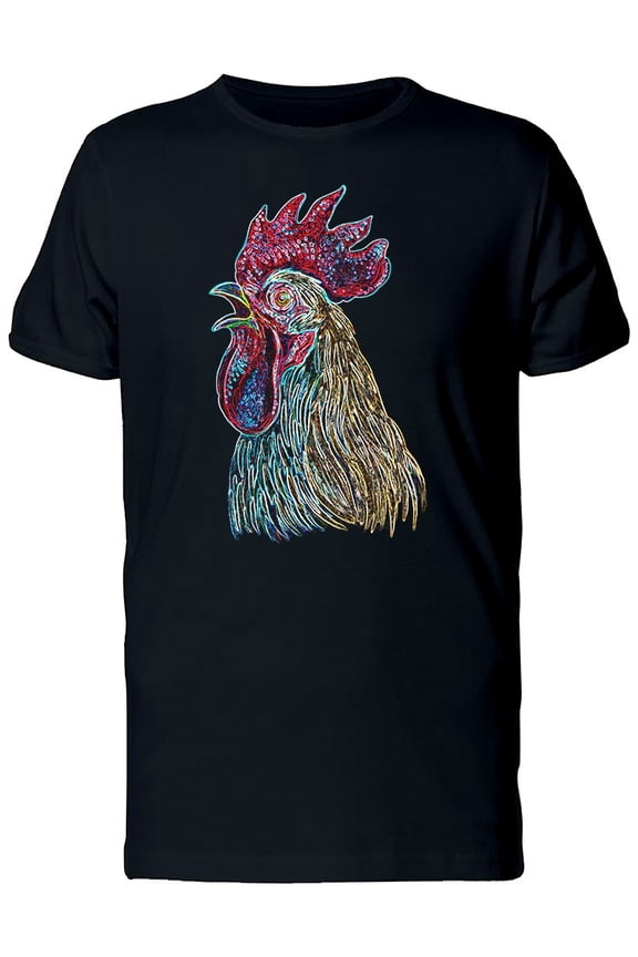 Mens Graphic Tee - Colorful Rooster Sketch - Regular Fit 100% Cotton