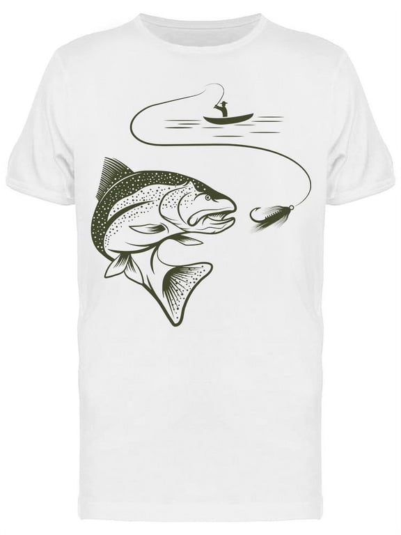 Mens Graphic Tee - Cool Fish Fishing Design - Regular Fit 100% Cotton