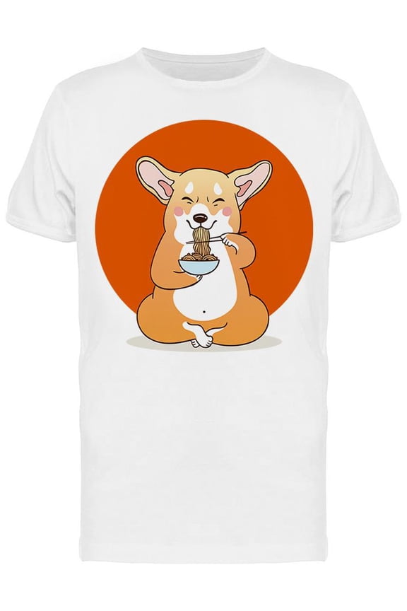 Mens Graphic Tee - Corgi Eating Ramen - Regular Fit 100% Cotton