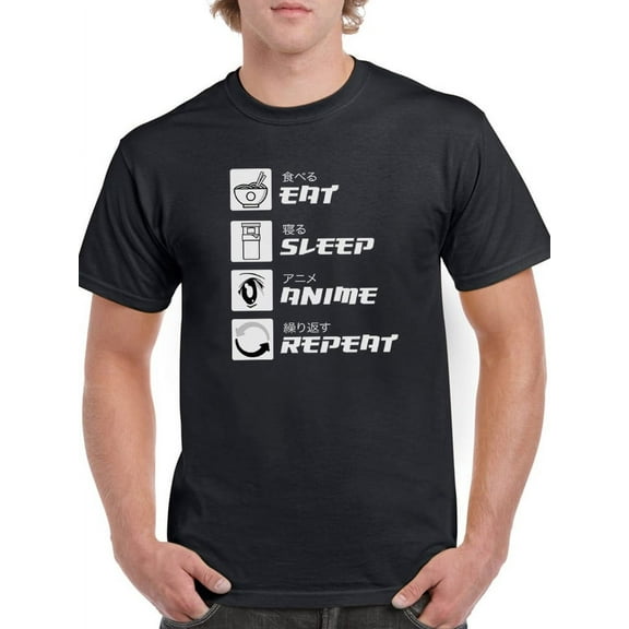 Smartprints Mens Graphic Tee - Eat Sleep Anime Repeat. - Regular Fit 100% Cotton