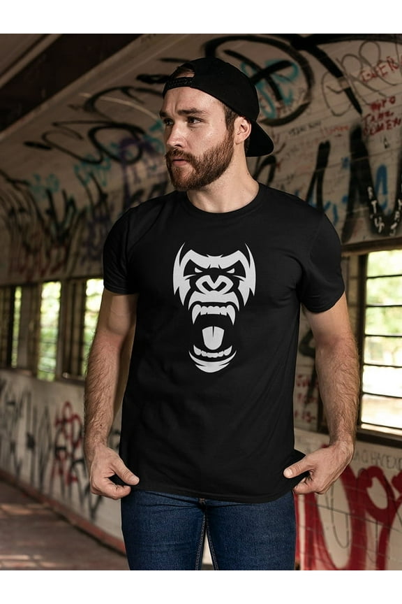 Mens Graphic Tee - Evil Ferocious Gorilla Shouts - Regular Fit 100% Cotton