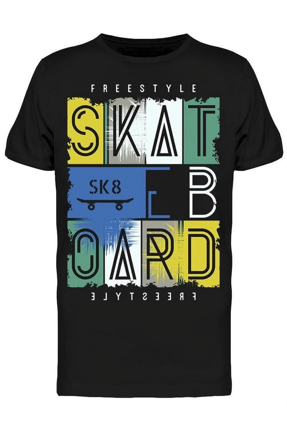 Mens Graphic Tee - Freestyle Skateboard Colorful - Regular Fit 100% Cotton