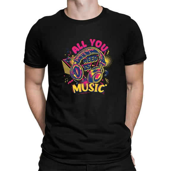 Smartprints Mens Graphic Tee - Graphic All You Need Is Music - Regular Fit 100% Cotton