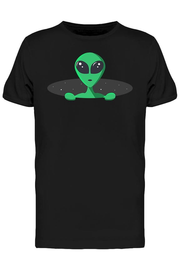 Mens Graphic Tee - Green Alien Hole In Space - Regular Fit 100% Cotton