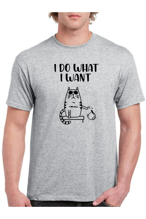 Mens Graphic Tee - I Do What I Want Cat. - Regular Fit 100% Cotton