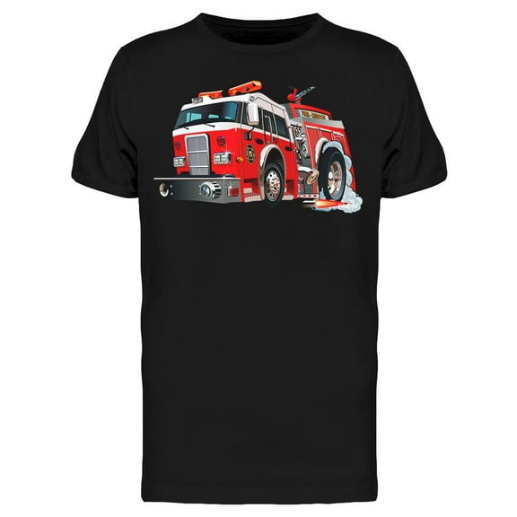 Smartprints Mens Graphic Tee - Image Of Firetruck - Regular Fit 100% Cotton