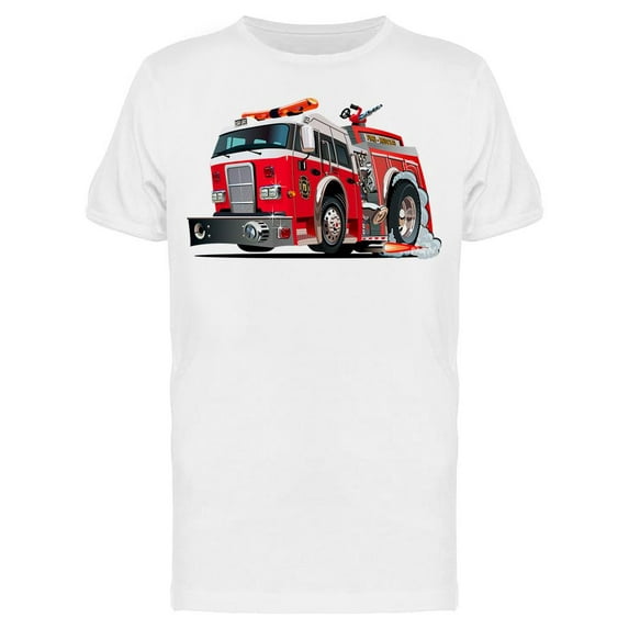 Smartprints Mens Graphic Tee - Image Of Firetruck - Regular Fit 100% Cotton