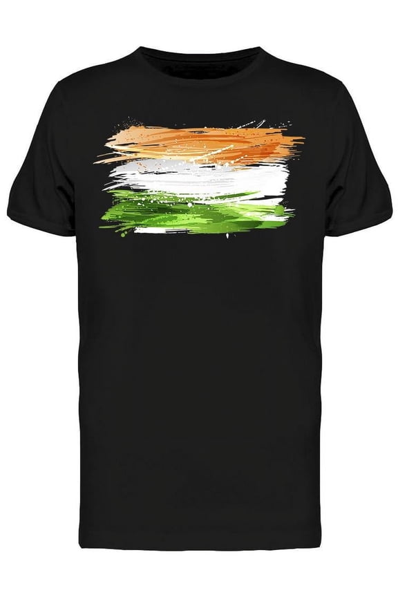 Mens Graphic Tee - India Flag W/Colorful Splashes - Regular Fit 100% Cotton
