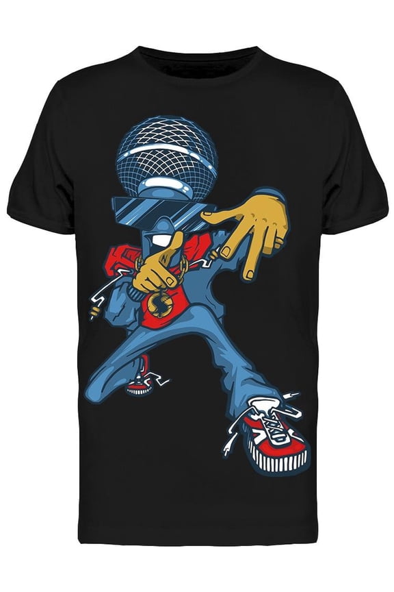 Mens Graphic Tee - Man Microphone Rapper - Regular Fit 100% Cotton