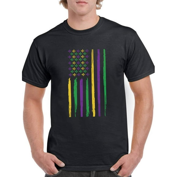 Smartprints Mens Graphic Tee - Mardi Gras American Flag - Regular Fit 100% Cotton