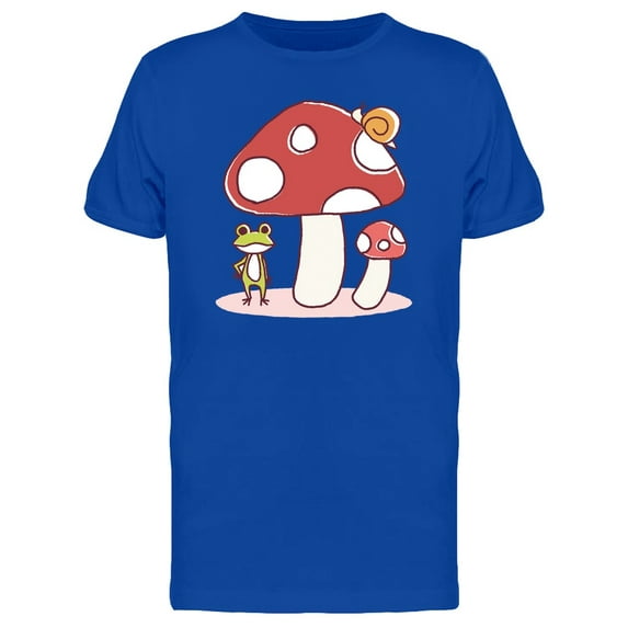 Smartprints Mens Graphic Tee - Mushroom & Frog Cartoon - Regular Fit 100% Cotton