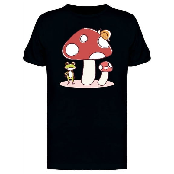 Smartprints Mens Graphic Tee - Mushroom & Frog Cartoon - Regular Fit 100% Cotton