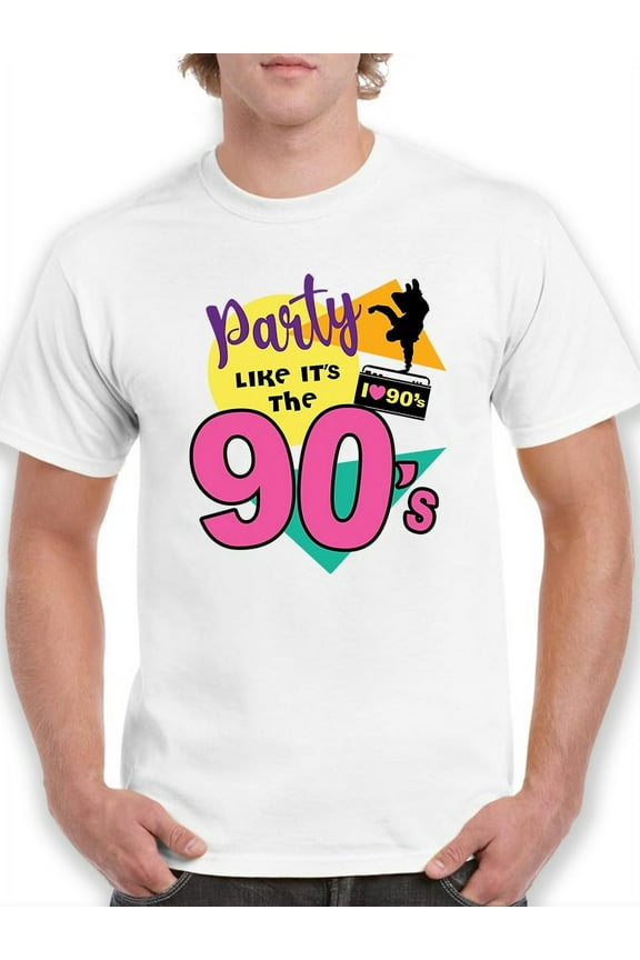 Mens Graphic Tee - Party Like Its The 90s Art - Regular Fit 100% Cotton