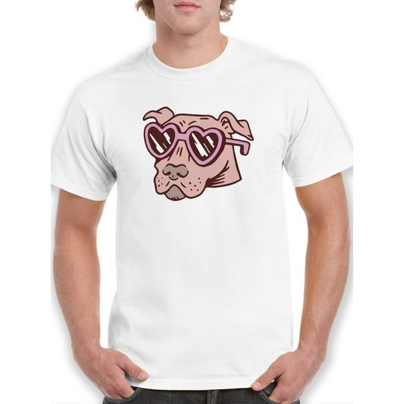 Smartprints Mens Graphic Tee - Pitbull W Heart Sunglasses - Regular Fit 100% Cotton