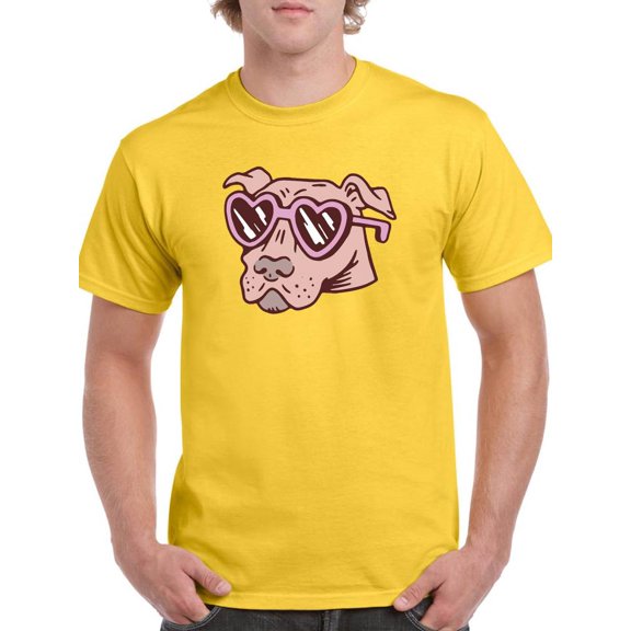 Smartprints Mens Graphic Tee - Pitbull W Heart Sunglasses - Regular Fit 100% Cotton